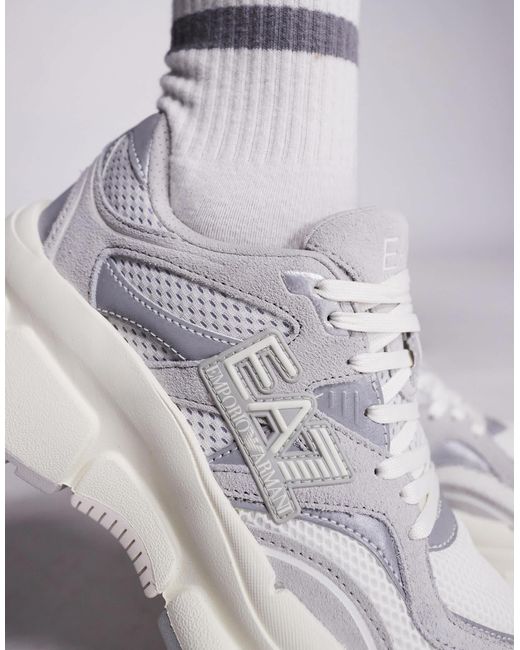 EA7 Gray Armani Logo Suede Mix Chunky Trainers