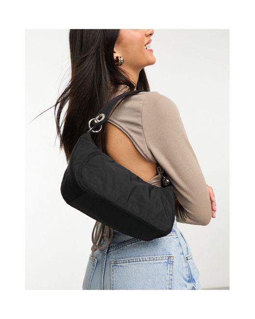 ASOS Blue Crinkle Nylon Shoulder Bag With Double Ring Detail