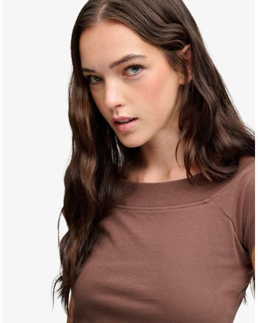 Superdry Brown Athletic Essentials Off Shoulder Top