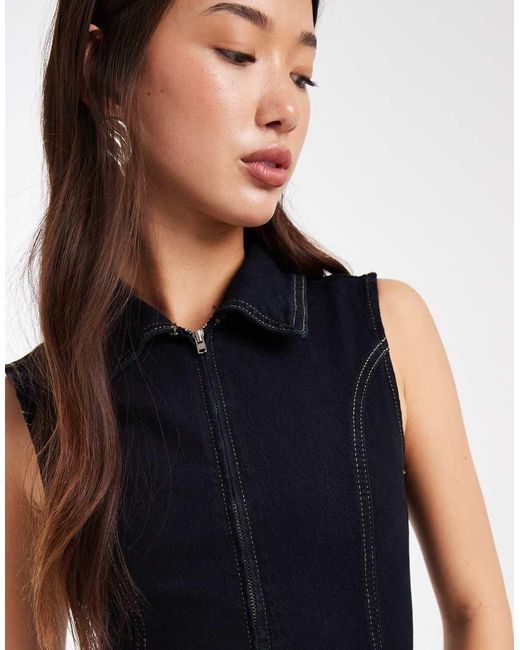 ASOS Blue Denim Zip Through Collar Mini Dress