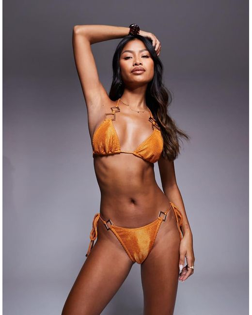 South Beach Orange Crinkle Tie Side Bikini Bottom