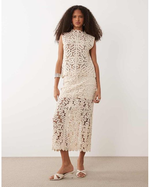 Mango Natural Setenta Crochet High Neck Sleeveless Top Co-ord