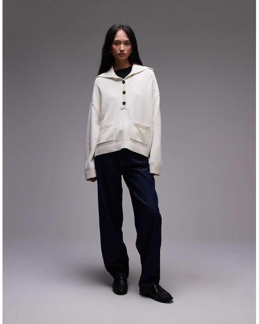 ARKET Gray Knitted Jumper With Large Button Collar