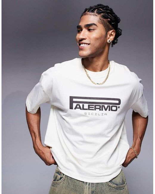 ASOS White Boxy Oversized T-shirt With City Text Graphic for men