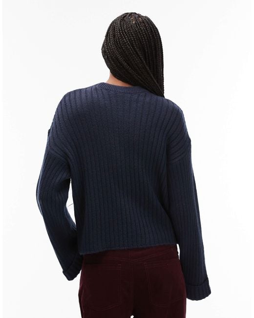 ASOS Blue Knitted Jumper With Turn Up Cuff