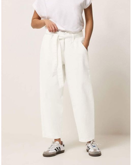 PixieGirl Natural Petite Belted Barrel Jeans