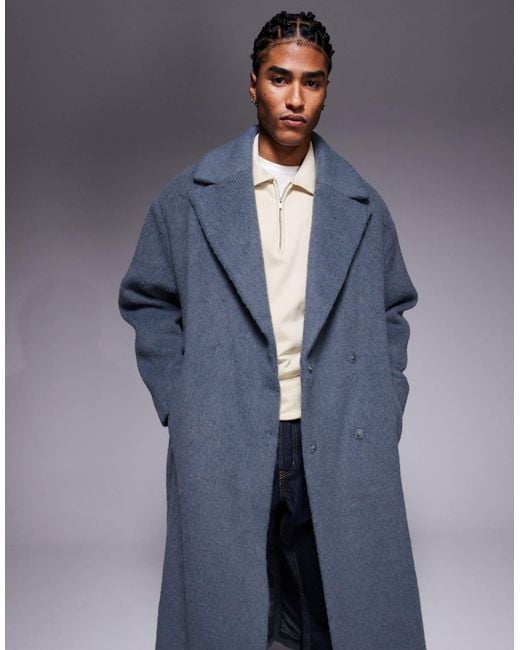 ASOS Blue Wool Look Over Coat for men