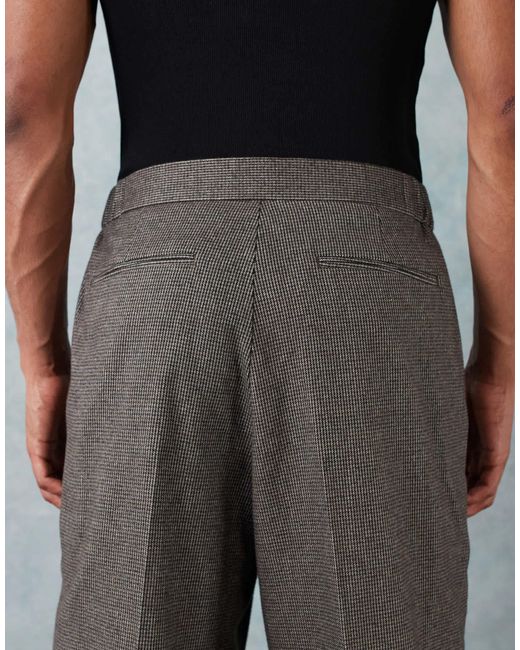 Pantalon large habillé motif pied-de-poule avec pinces et taille élastique - marron ASOS pour homme en coloris Gray