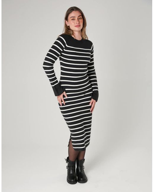 French Connection Gray Cosy Striped Midi Dress With Bell Sleeves