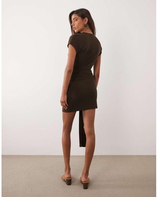 Mango Natural Short Sleeve Mini Dress With Belt Detail