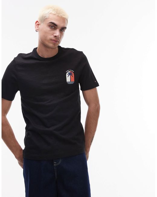T-shirt à logo palmier Tommy Hilfiger pour homme en coloris Black