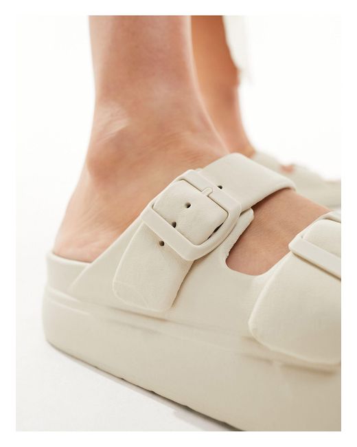 ASOS White Wide Fit Freestyle Flatform Double Buckle Sandals