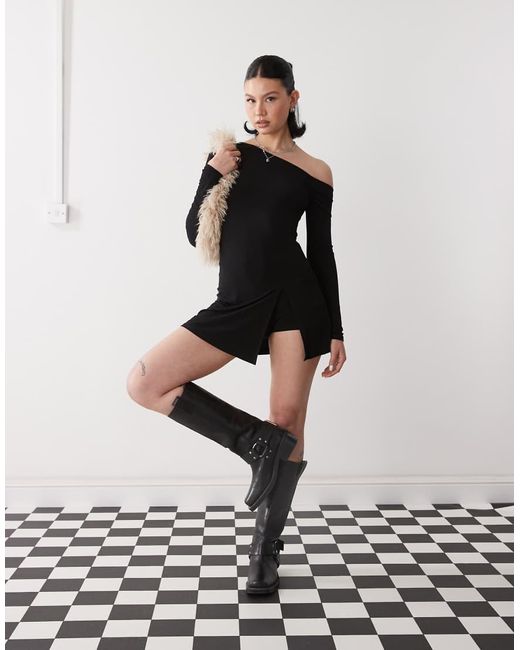 Reclaimed Vintage White Slinky Long Sleeve Mini Skort Dress