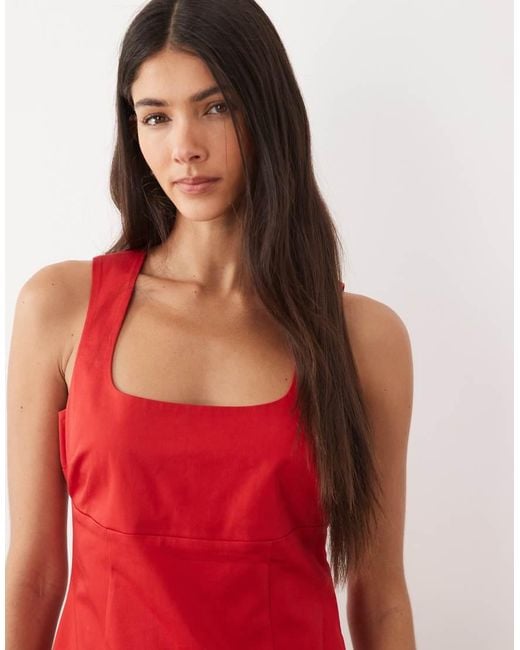 ASOS Red Square Neck Structu Cotton Mini Sundress