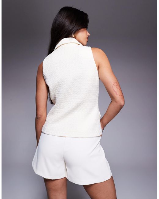 River Island White Boucle High Neck Waistcoat