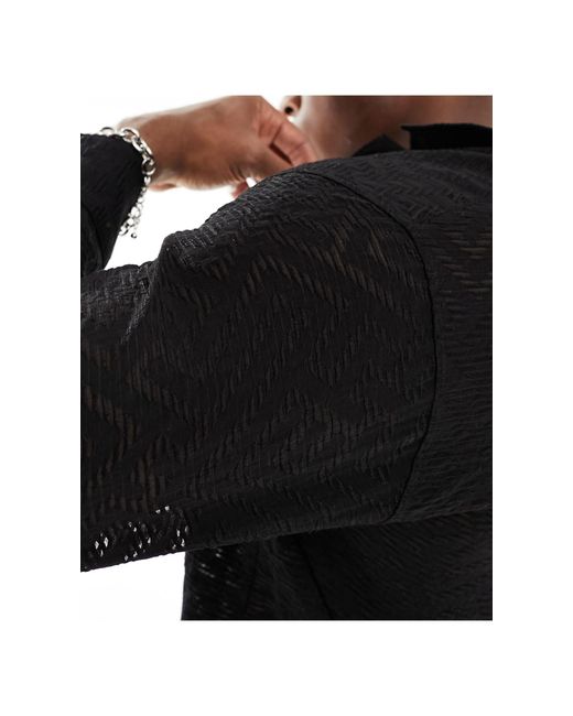 Bershka Black Lace Long Sleeve Shirt for men