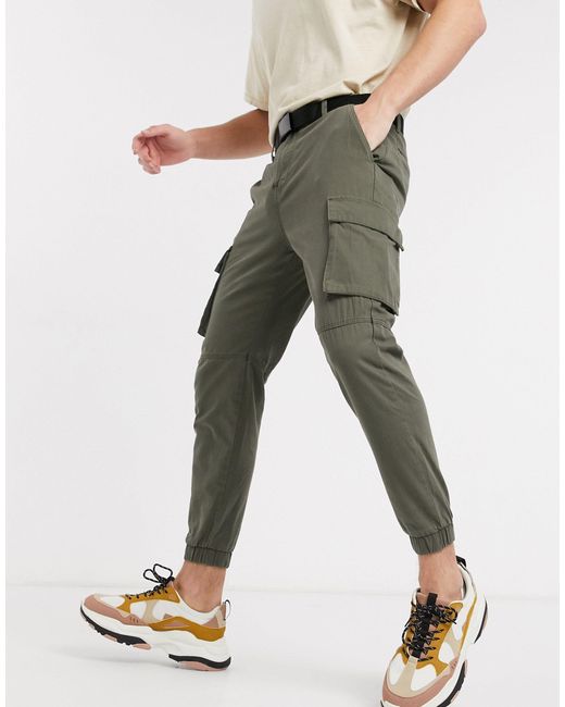 Bershka Denim Cargo Pants in Green for Men - Lyst