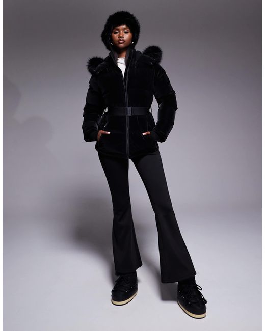 Threadbare Black Ski Shine Puffer Jacket With Faux Fur Collar