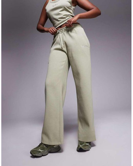 Kaiia Gray Cotton Rich Embroidered Logo Wide Leg Sweatpants