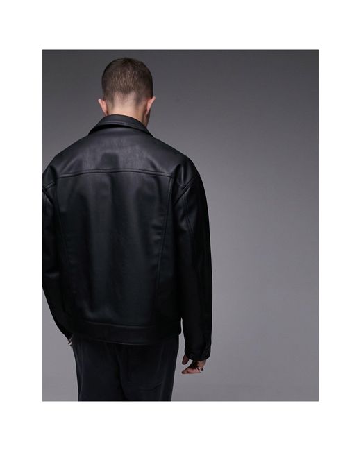 Topman Black Faux Leather Western Jacket for men