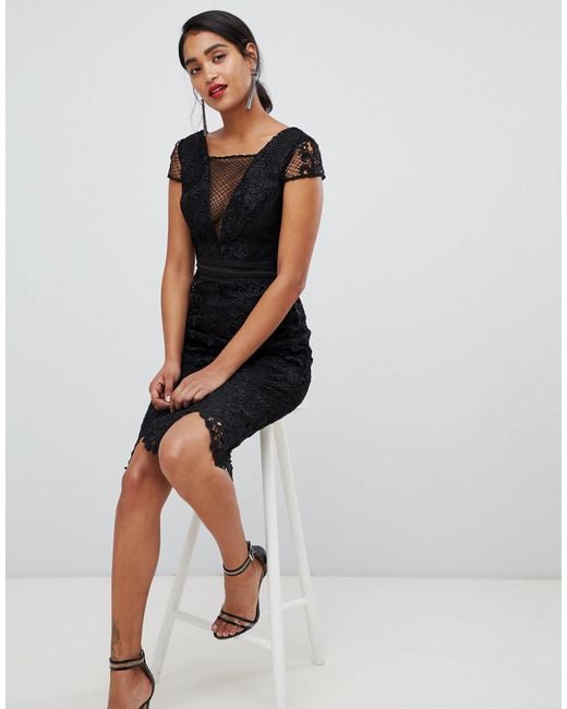 chi chi london black lace mesh flare dress