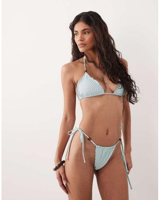 The Frolic Blue Exclusive Frill Edge Bead Detail Triangle Bikini Top