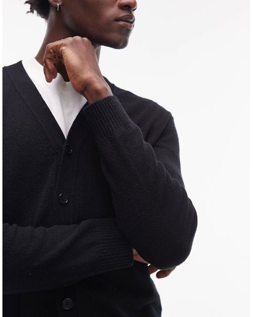 ARKET Black Textured Wool Blend Knitted Cardigan for men