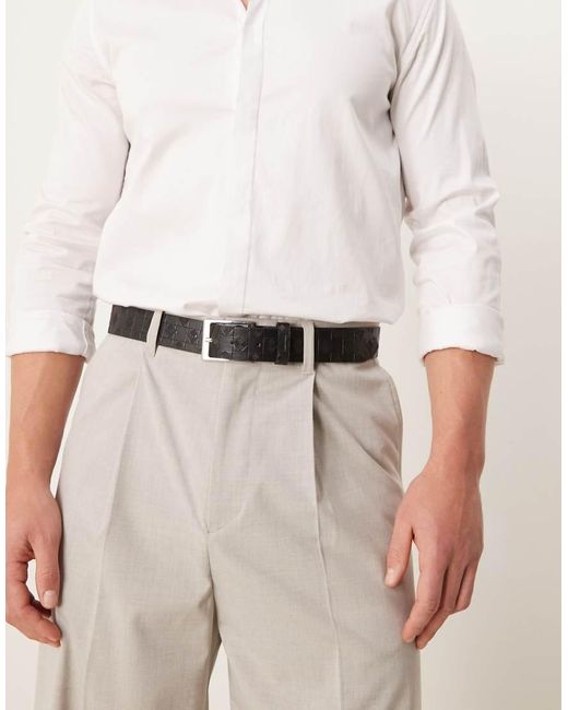 Cintura Nera Con Motivo Goffrato A Scacchi di ASOS in Natural da Uomo