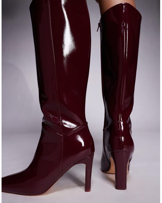 Public Desire Purple Pose Square Toe Heeled Knee Boots