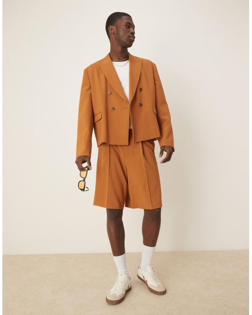 ASOS Brown Linen Look Boxy Suit Jacket for men