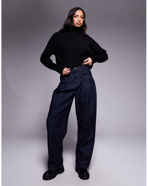 HUGO Blue Sesty Tonal Logo High Neck Oversized Fit Knit Sweater