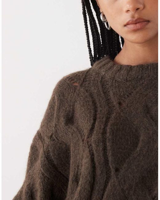Monki Brown Boxy Cable Knit Jumper