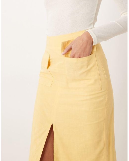 NARRATED Natural Center Split Midi Skirt