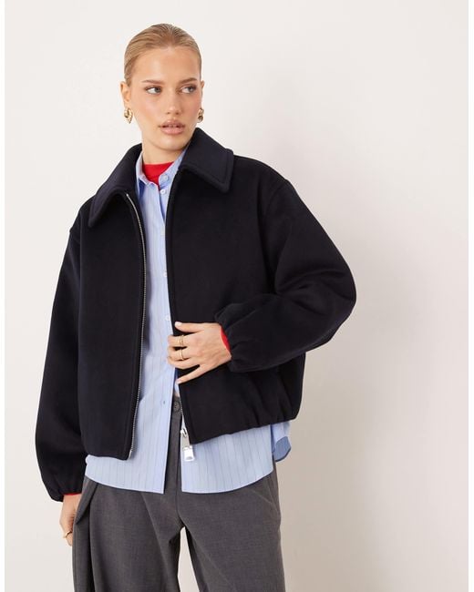 Mango Blue Oversized Puffball Harrington Jacket