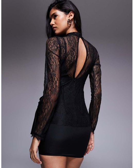 Vestito Corto A Maniche Lunghe Accollato di ASOS in Black