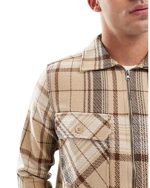 Only & Sons Geruit Overshirt Met Wollook En Ritssluiting in het Natural voor heren