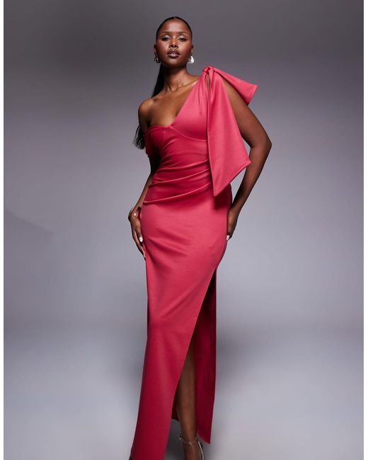 ASOS Red Fallen Shoulder With Drape Detail Midi Dress