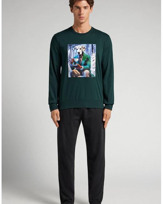 Intimissimi Blue Dalmatian Print Long Cotton Pyjamas for men