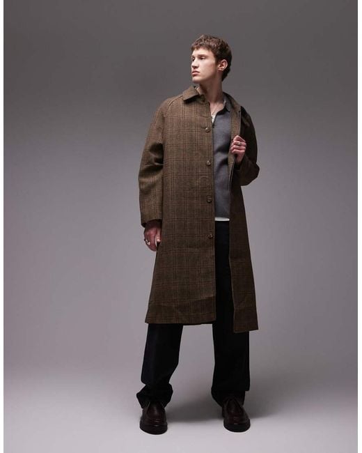 Topman Gray Wool Check Car Coat for men