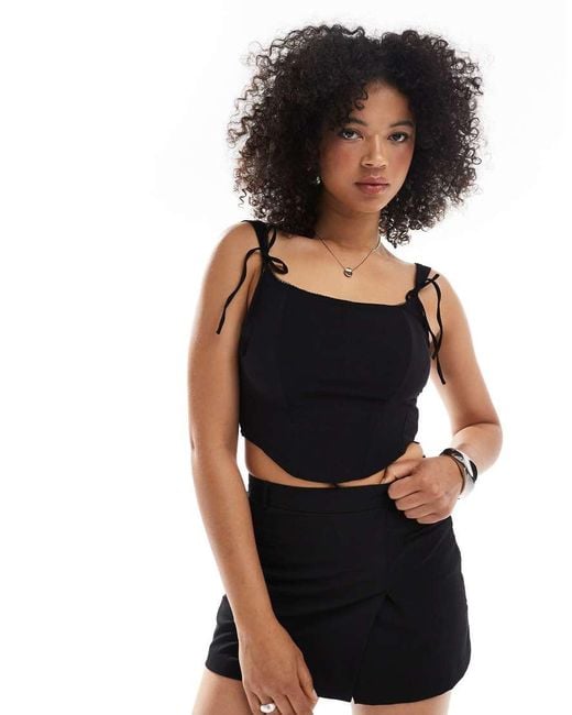Bershka Black Bow Detail Corset Top