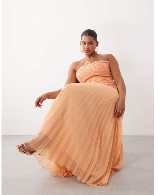 ARRANGE Natural Curve Abstract Cut Work Bandeau Maxi Dress With Pleat Skirt