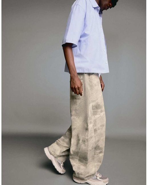 Bershka Gray Printed Barrel-leg Trousers for men