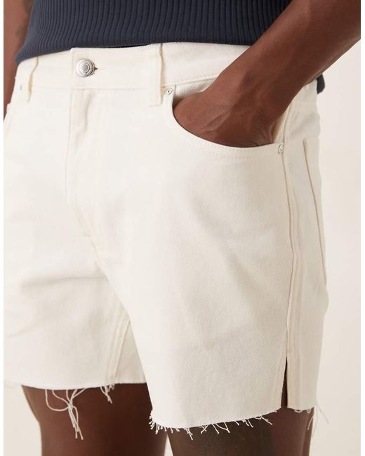 ASOS Blue Shorter Length Slim Denim Shorts With Rip Detail for men
