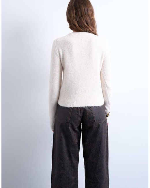 TOPSHOP White Knit Covered Buttons Cardigan