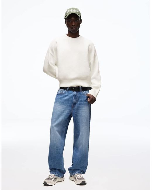 Bershka White Boxy Round Neck Jumper for men