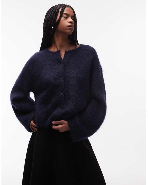 & Other Stories Blue Mohair And Wool Blend Crew Neck Cardigan