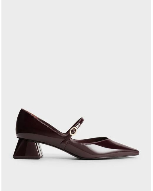 Charles & Keith Brown Roxane Patent Square-Toe Mary Janes