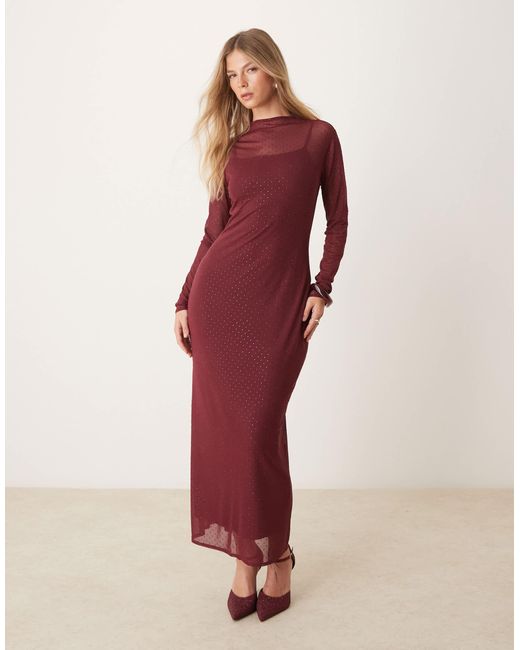 Abercrombie & Fitch Red – langärmliges midikleid aus netzstoff