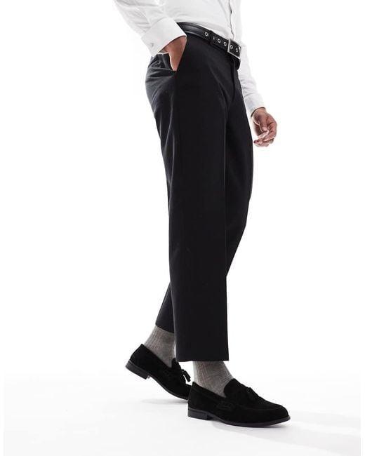 River Island Black Faux Suede Tassel Loafers for men