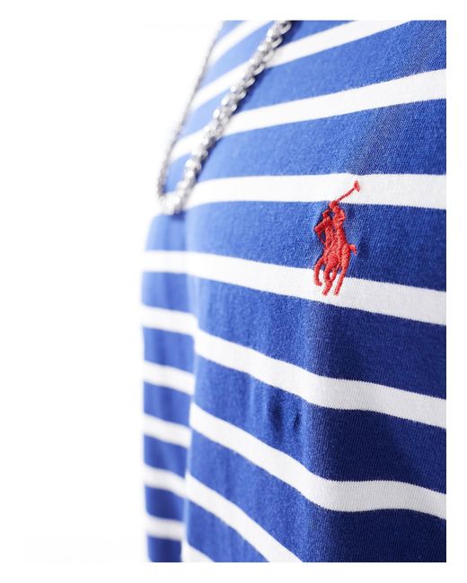 Polo Ralph Lauren Blue Icon Logo Stripe T-shirt Classic Oversized Fit for men